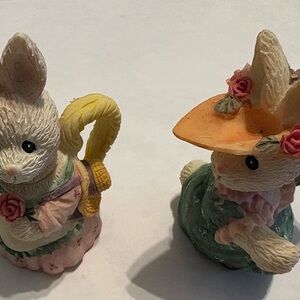 Charming Bunny Figurines with Floral Accents